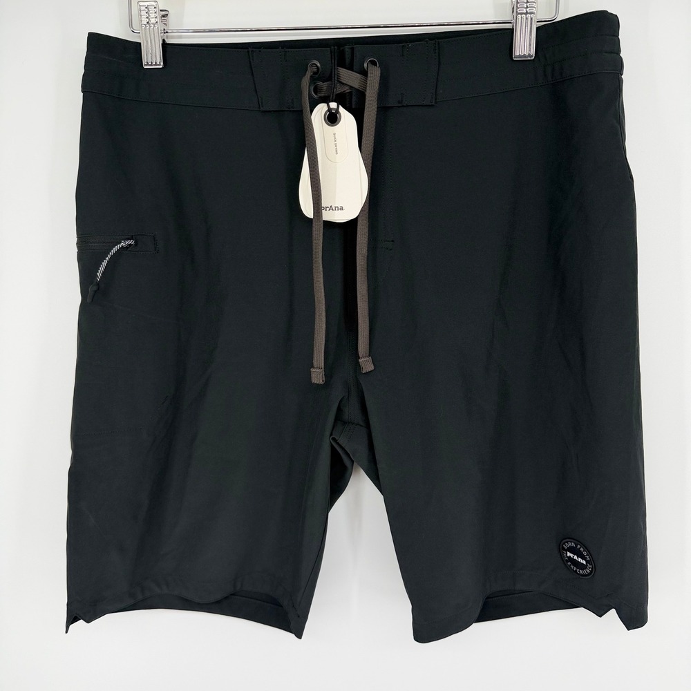 NEW prAna Men Fenton Boardshort Black Quick Dry Stretch Surf Swim Shorts Size 32